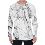 White Gray Scratch Marble Print Men's Long Sleeve T-Shirt