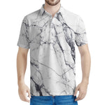 White Gray Scratch Marble Print Men's Polo Shirt