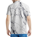 White Gray Scratch Marble Print Men's Polo Shirt