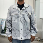 White Gray Scratch Marble Print Men's Shirt Jacket