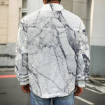 White Gray Scratch Marble Print Men's Shirt Jacket