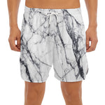 White Gray Scratch Marble Print Men's Split Running Shorts