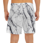 White Gray Scratch Marble Print Men's Split Running Shorts