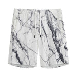 White Gray Scratch Marble Print Men's Sports Shorts