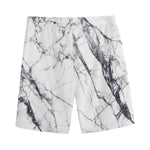 White Gray Scratch Marble Print Men's Sports Shorts