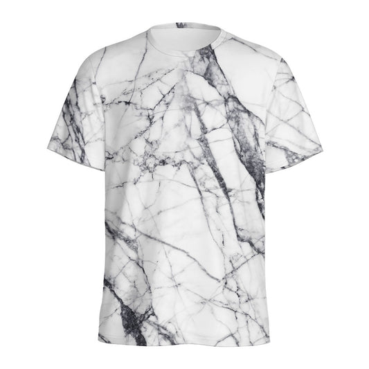 White Gray Scratch Marble Print Men's Sports T-Shirt