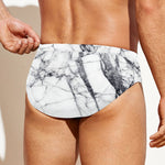White Gray Scratch Marble Print Men's Swim Briefs