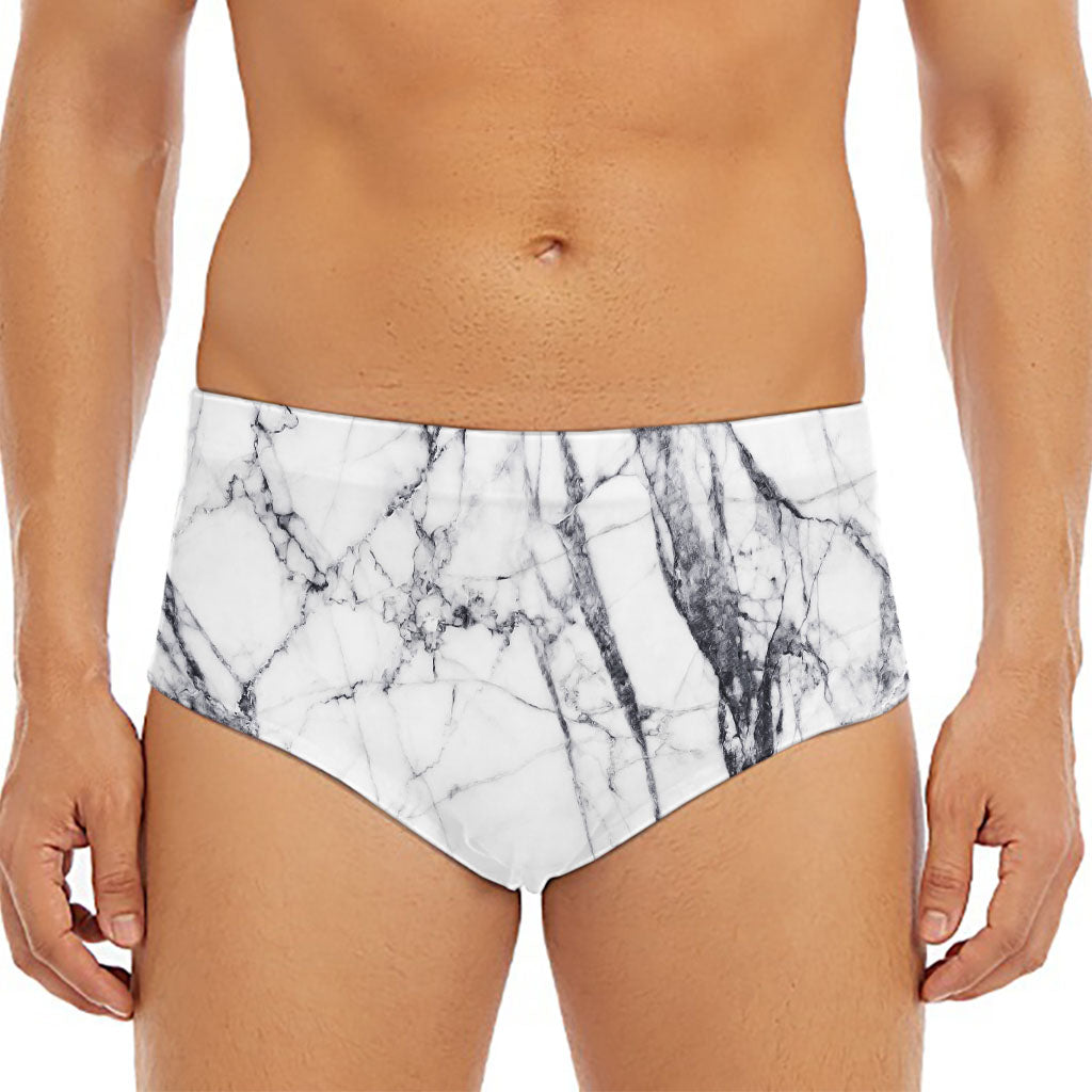 White Gray Scratch Marble Print Men's Triangle Swim Briefs