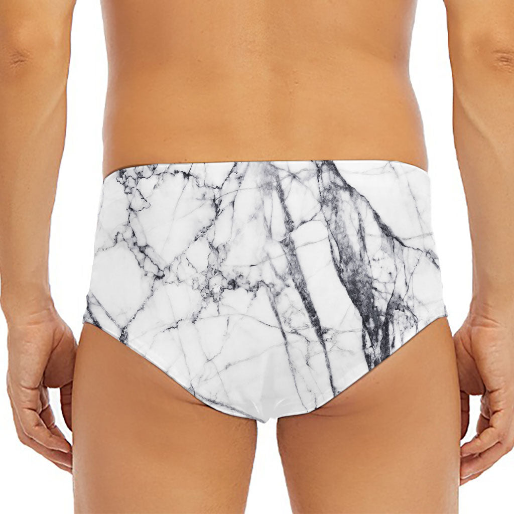 White Gray Scratch Marble Print Men's Triangle Swim Briefs