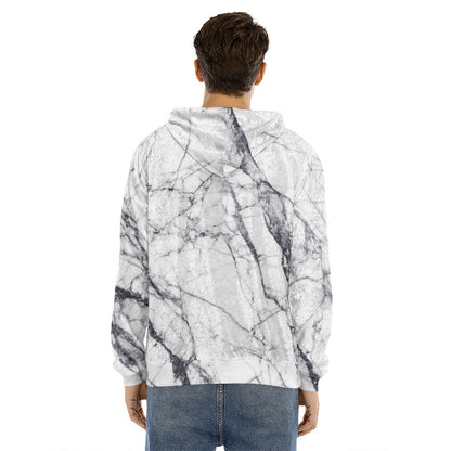 White Gray Scratch Marble Print Men's Velvet Pullover Hoodie