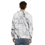 White Gray Scratch Marble Print Men's Velvet Pullover Hoodie