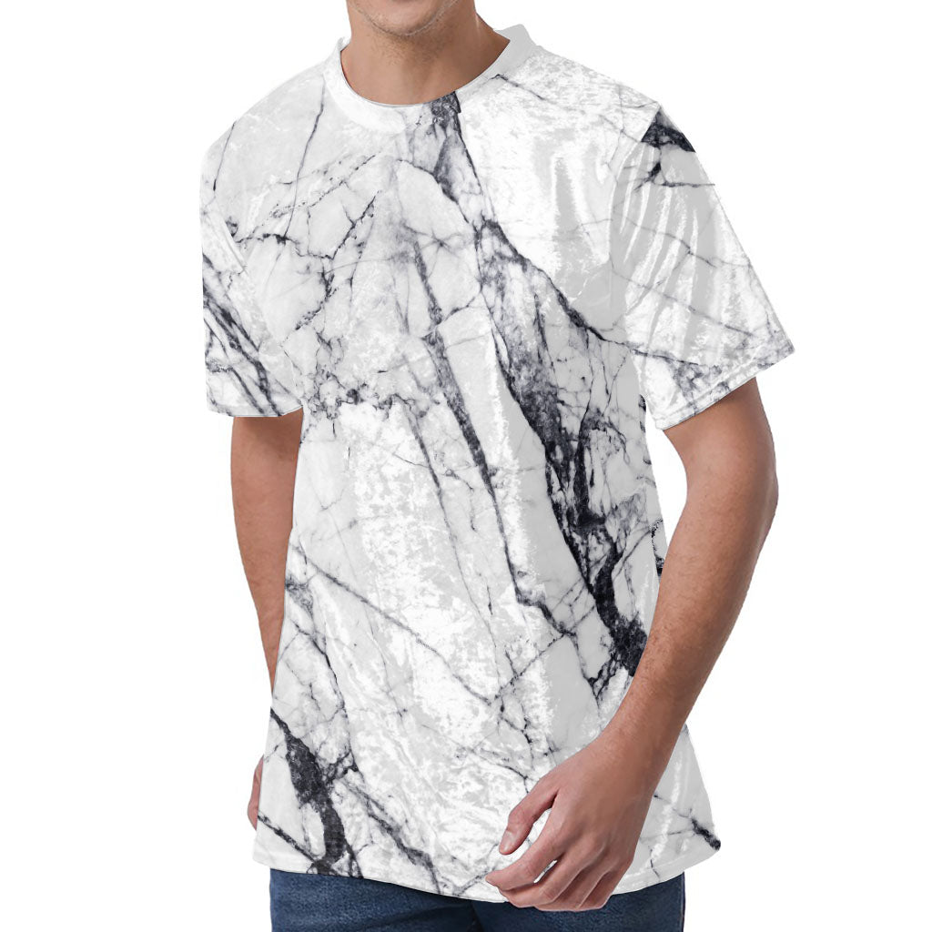 White Gray Scratch Marble Print Men's Velvet T-Shirt