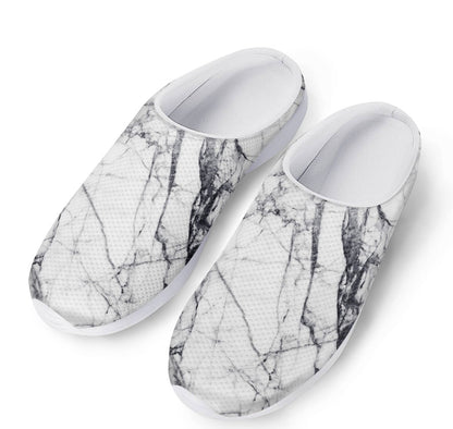 White Gray Scratch Marble Print Mesh Casual Shoes