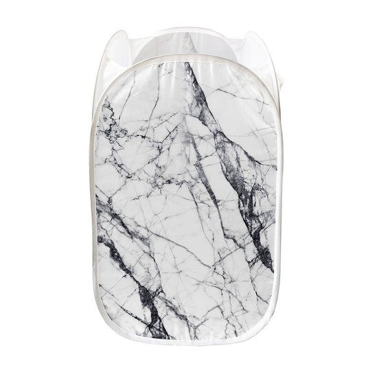 White Gray Scratch Marble Print Mesh Laundry Hamper