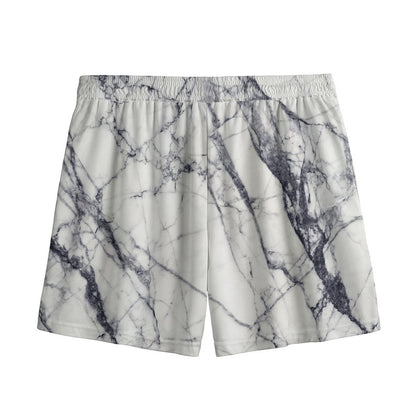 White Gray Scratch Marble Print Mesh Shorts