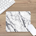 White Gray Scratch Marble Print Mouse Pad