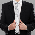 White Gray Scratch Marble Print Necktie