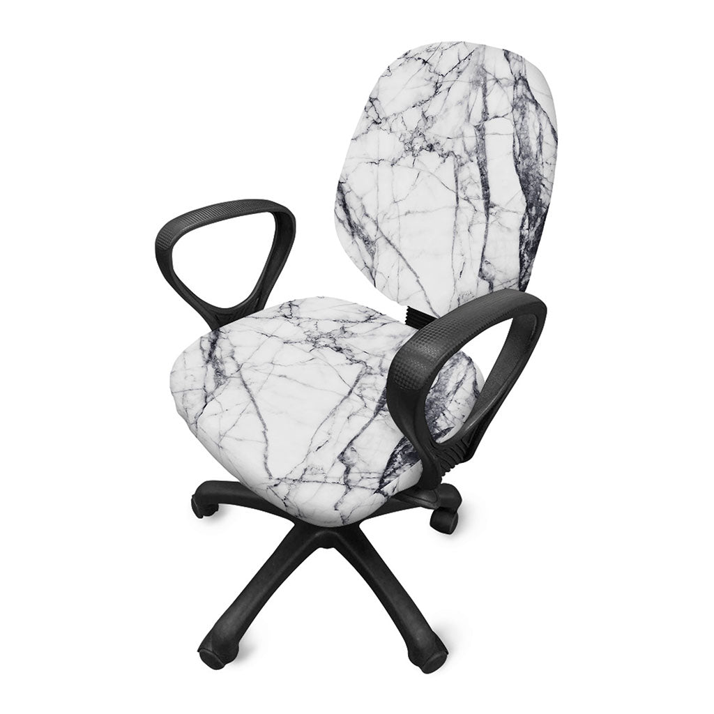 White Gray Scratch Marble Print Office Chair Cover