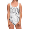 White Gray Scratch Marble Print One Piece Swimsuit