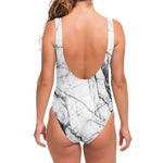 White Gray Scratch Marble Print One Piece Swimsuit