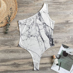 White Gray Scratch Marble Print One Shoulder Bodysuit