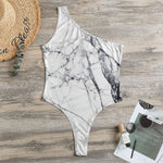 White Gray Scratch Marble Print One Shoulder Bodysuit