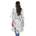 White Gray Scratch Marble Print Open Front Beach Cover Up