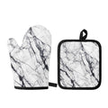 White Gray Scratch Marble Print Oven Mitt And Pot Holder Set