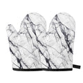 White Gray Scratch Marble Print Oven Mitts