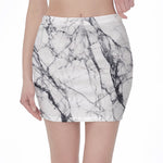 White Gray Scratch Marble Print Pencil Mini Skirt