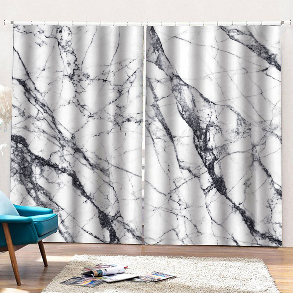 White Gray Scratch Marble Print Pencil Pleat Curtains