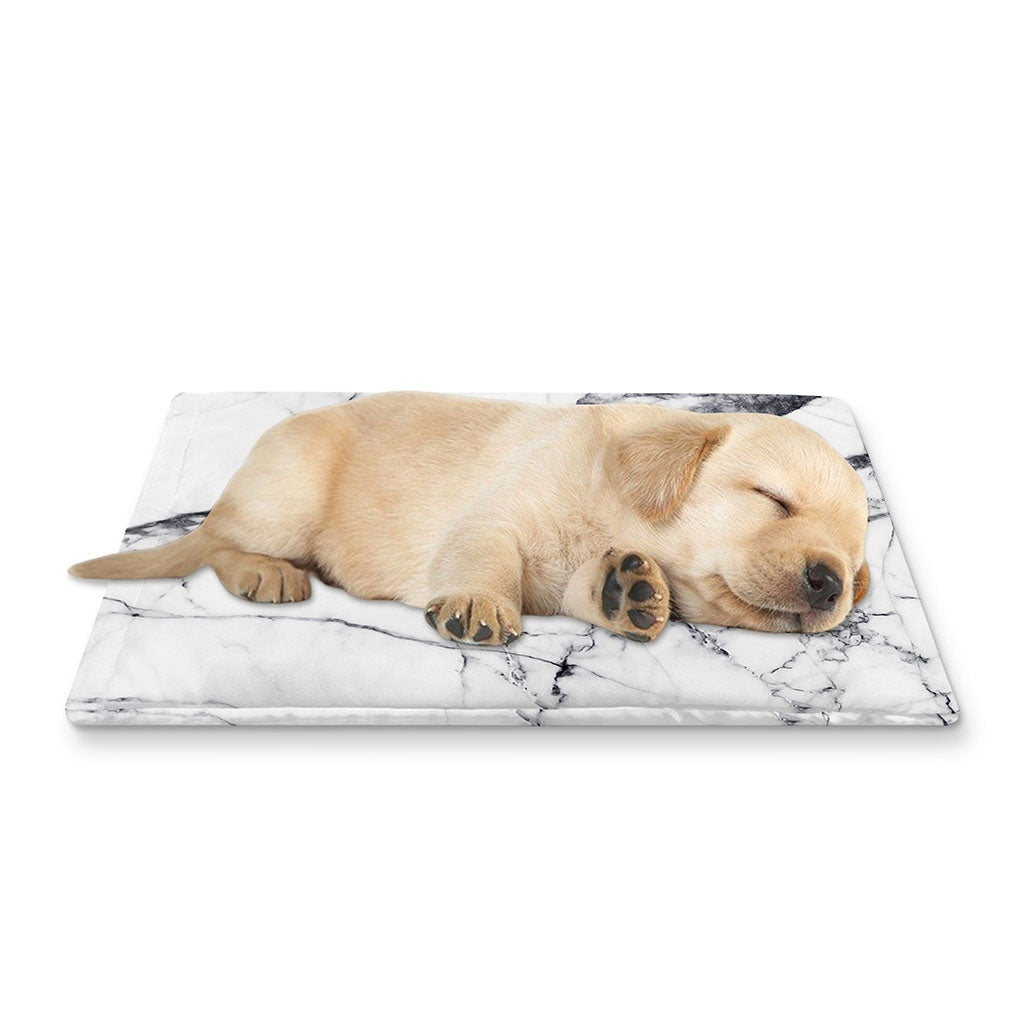 White Gray Scratch Marble Print Pet Cooling Mat Cover