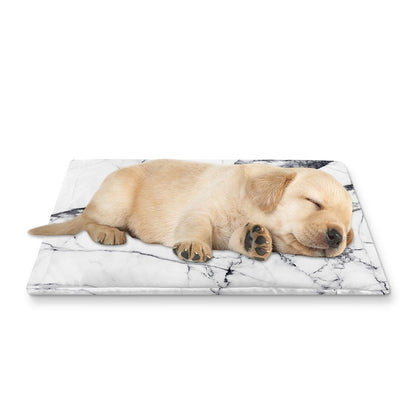 White Gray Scratch Marble Print Pet Cooling Mat Cover