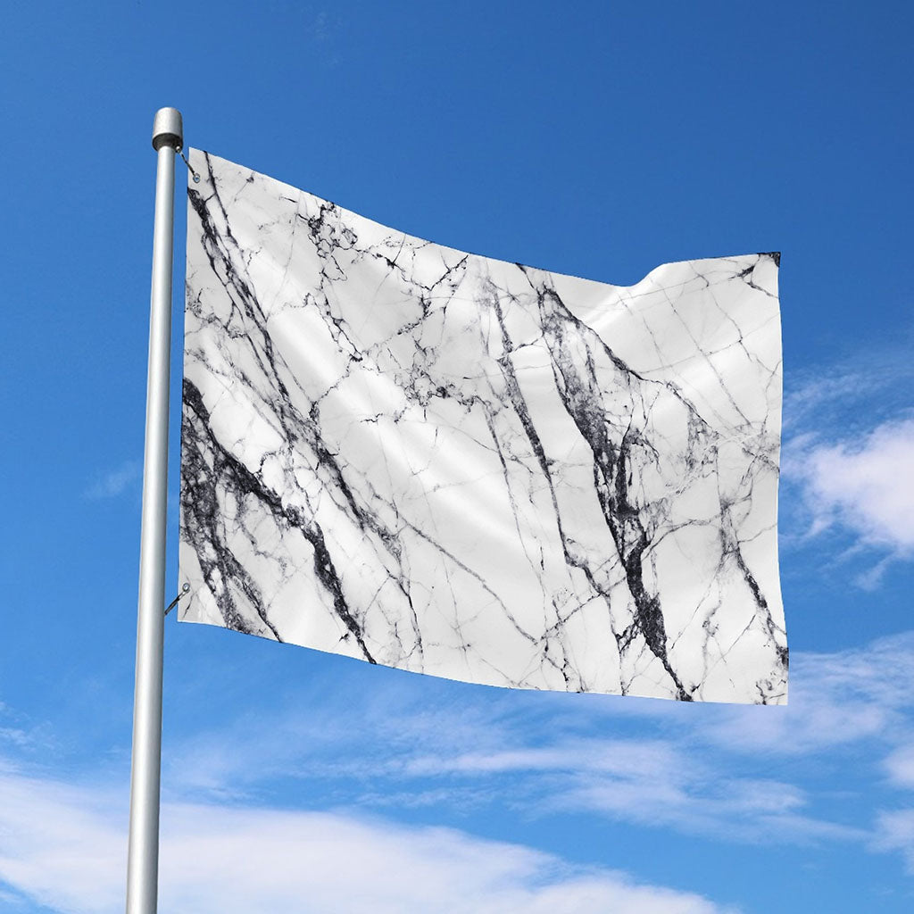 White Gray Scratch Marble Print Polyester Flag