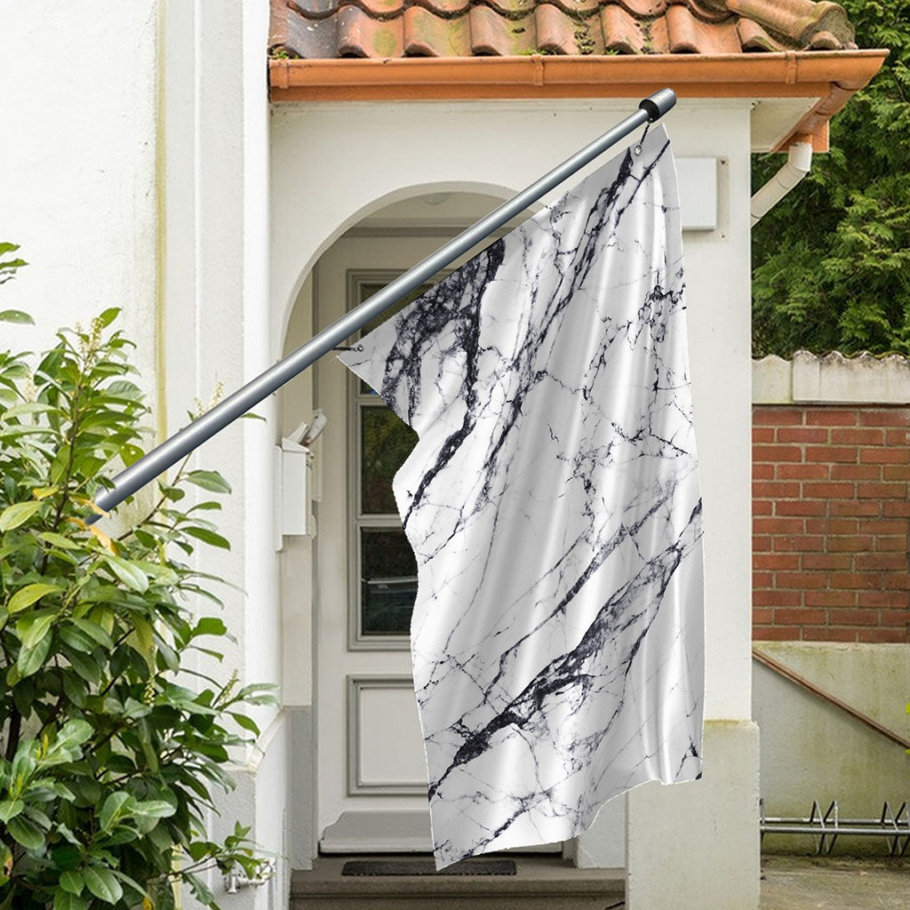 White Gray Scratch Marble Print Polyester Flag