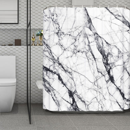 White Gray Scratch Marble Print Polyester Shower Curtain