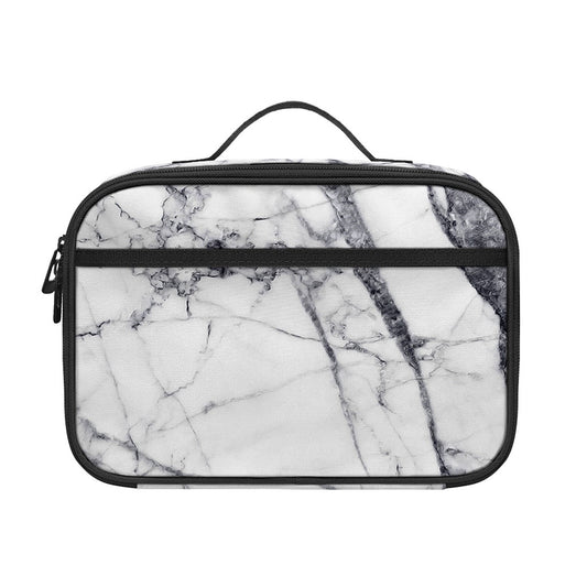 White Gray Scratch Marble Print Portable Lunch Bag