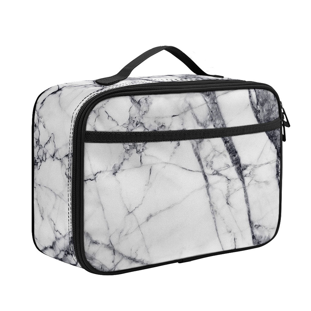 White Gray Scratch Marble Print Portable Lunch Bag