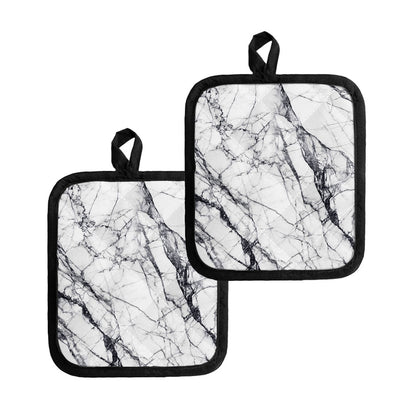 White Gray Scratch Marble Print Pot Holders