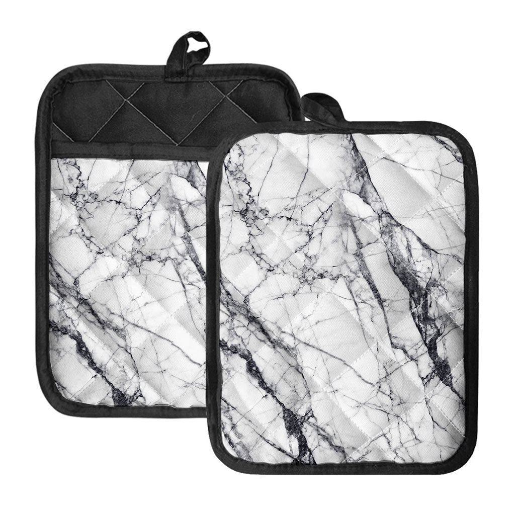 White Gray Scratch Marble Print Pot Holders With Pocket