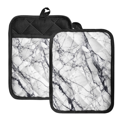 White Gray Scratch Marble Print Pot Holders With Pocket