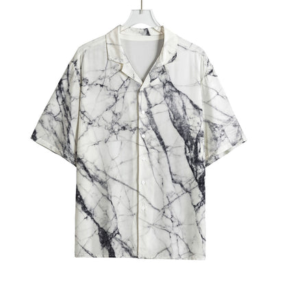 White Gray Scratch Marble Print Rayon Hawaiian Shirt