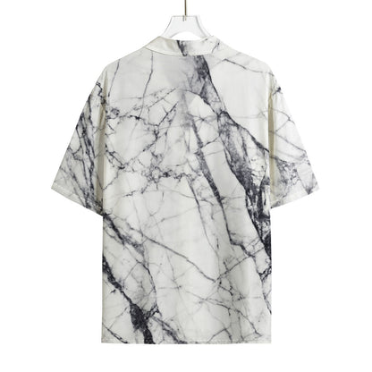 White Gray Scratch Marble Print Rayon Hawaiian Shirt
