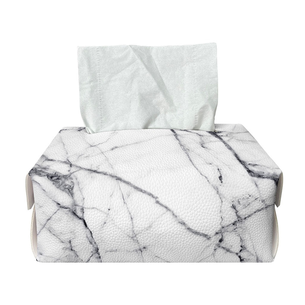 White Gray Scratch Marble Print Rectangle Tissue Box Cover