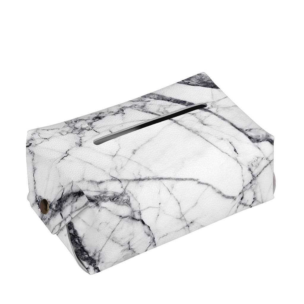 White Gray Scratch Marble Print Rectangle Tissue Box Cover
