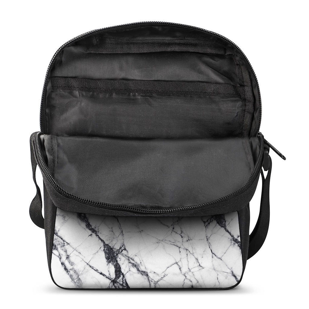 White Gray Scratch Marble Print Rectangular Crossbody Bag