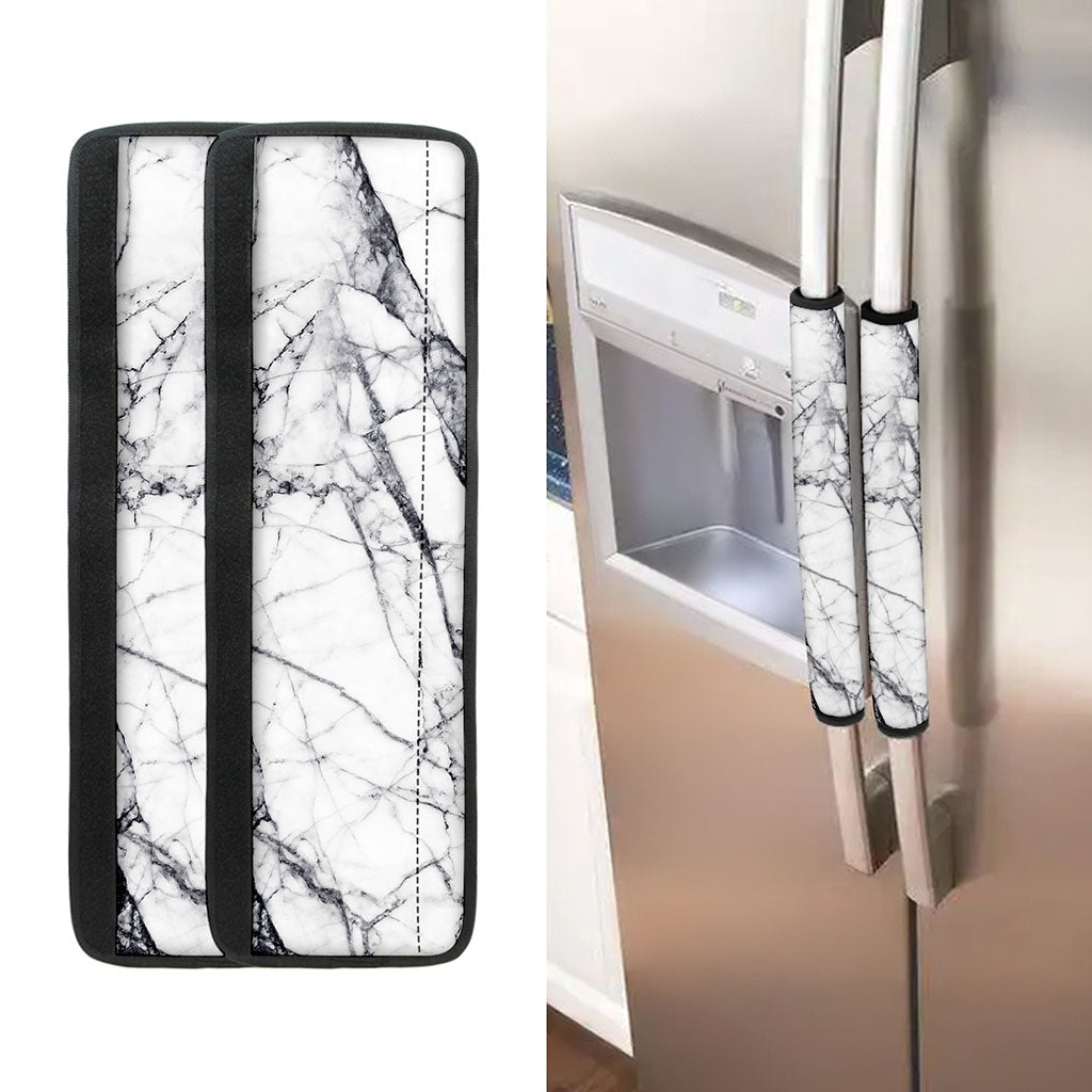 White Gray Scratch Marble Print Refrigerator Handle Covers