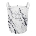 White Gray Scratch Marble Print Round Laundry Basket