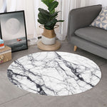 White Gray Scratch Marble Print Round Rug