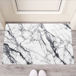 White Gray Scratch Marble Print Rubber Doormat